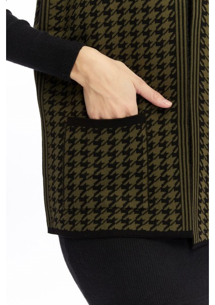 Kadın Kazayağı Desen Triko Çift Cepli Yelek fırsatları