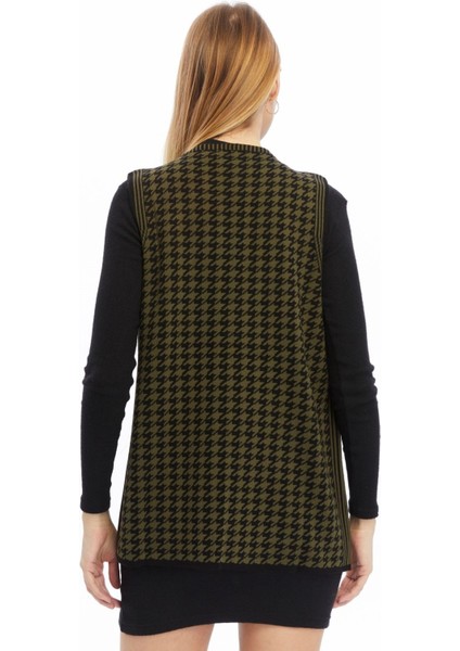 Kadın Kazayağı Desen Triko Çift Cepli Yelek indirimleri