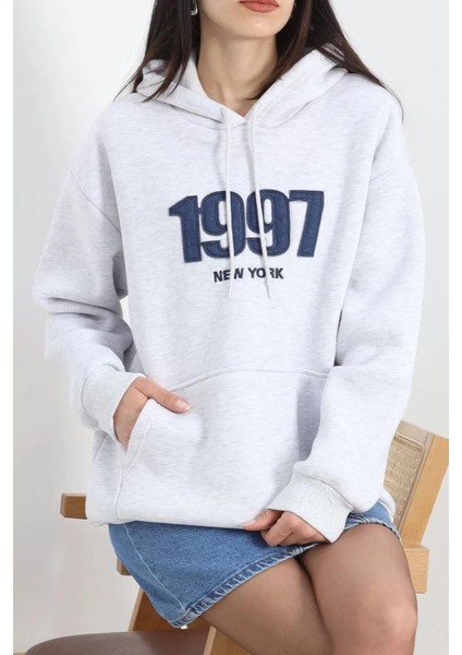 Kot Nakışlı Oversize 3 Iplik Sweat Gri - 2442.336.