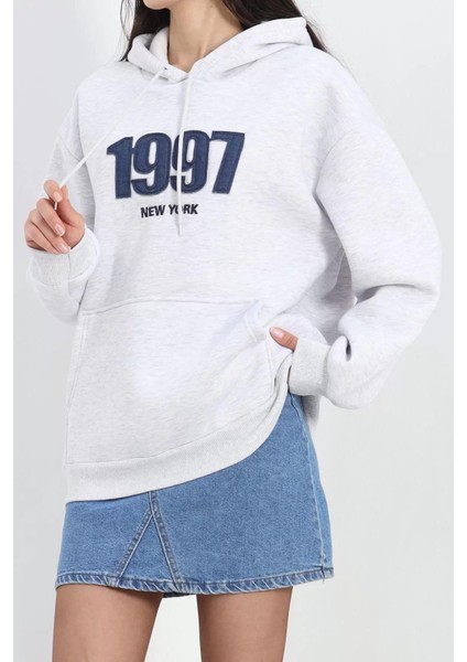 Kot Nakışlı Oversize 3 Iplik Sweat Gri - 2442.336.