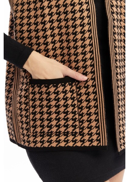 Kadın Kazayağı Desen Triko Çift Cepli Yelek fırsatları