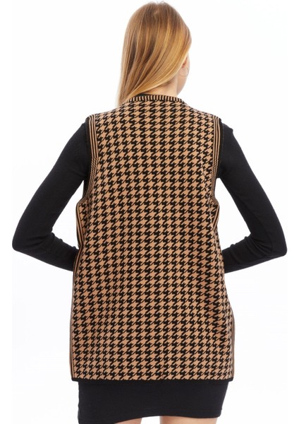 Kadın Kazayağı Desen Triko Çift Cepli Yelek indirimleri