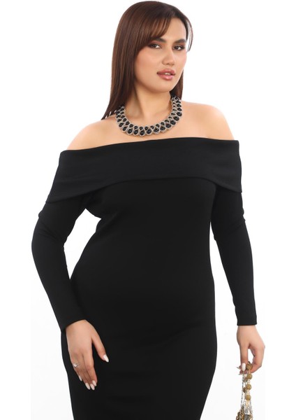 Carmen Yaka Oyshokumaş Büyük Beden Elbise Siyah fiyatları