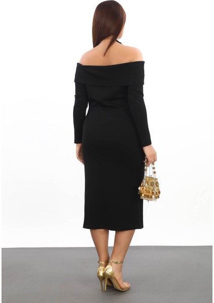 Carmen Yaka Oyshokumaş Büyük Beden Elbise Siyah indirimleri