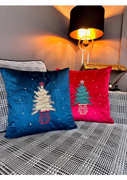 Yılbaşı Ağacı Nakış Işlemeli Kırlent Kılıfı Lacivert fiyatları