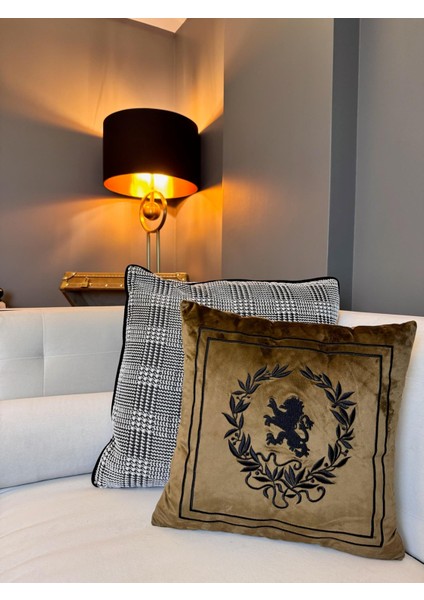 Kraliyet Aslanı Sembolü Nakışlı Kırlent Kılıfı Kahverengi fırsatları