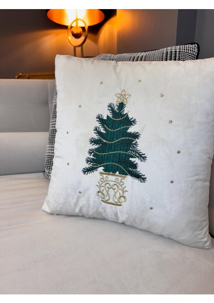 Yılbaşı Ağacı Nakış Işlemeli Kırlent Kılıfı Ekru fiyatları