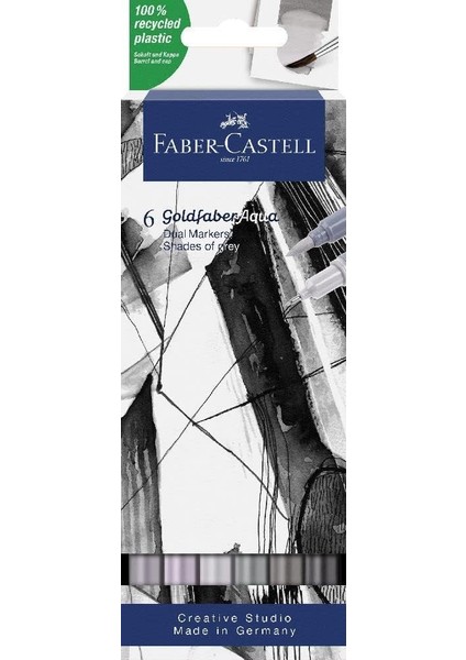 Faber-Castell 164522 - Goldfaber Aqua Dual Marker, Gri Tonlarında, Fırça Uçlu ve Ince Uçlu Keçeli Kalem, 6'lı Kutu