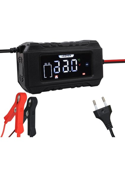 UC-C120501B 12V 6A Siyah LCD Göstergeli Akıllı Akü Şarj Cihazı