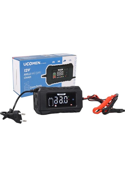 UC-C120501B 12V 6A Siyah LCD Göstergeli Akıllı Akü Şarj Cihazı