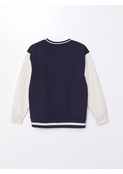Lacivert Bisiklet Yaka Baskılı Erkek Çocuk Sweatshirt modelleri