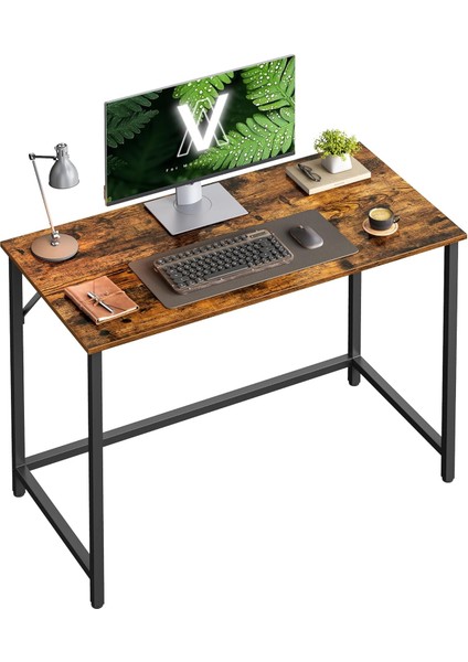 Vasagle Çalışma Masası, Bilgisayar Masası, Dar Ofis Masası, 100 x 50 x 75 Cm, Çalışma Odası, Ev Ofisi, Ofis, Kolay Kurulum, Metal, Endüstriyel Tasarım, Vintage-Siyah LWD41X