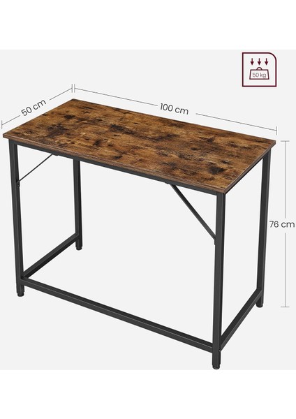 Vasagle Çalışma Masası, Bilgisayar Masası, Dar Ofis Masası, 100 x 50 x 75 Cm, Çalışma Odası, Ev Ofisi, Ofis, Kolay Kurulum, Metal, Endüstriyel Tasarım, Vintage-Siyah LWD41X