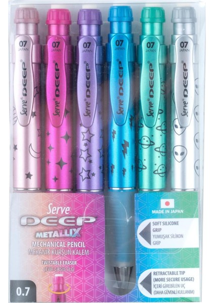 Deep Mekanik Kurşun Kalem Metalik Desen 0.7 mm 6'lı Set