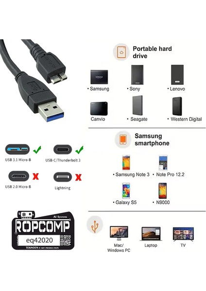 USB Micro-B Superspeed Data Kablosu USB 3.0 20CM fiyatları
