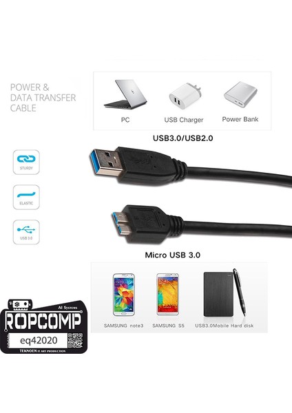 USB Micro-B Superspeed Data Kablosu USB 3.0 20CM indirimleri