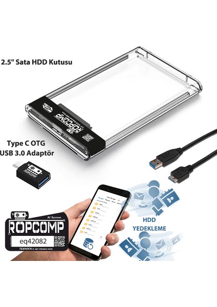 2.5" Sata HDD Kutusu Telefon Yedekleme Type C Otg USB Şeffaf
