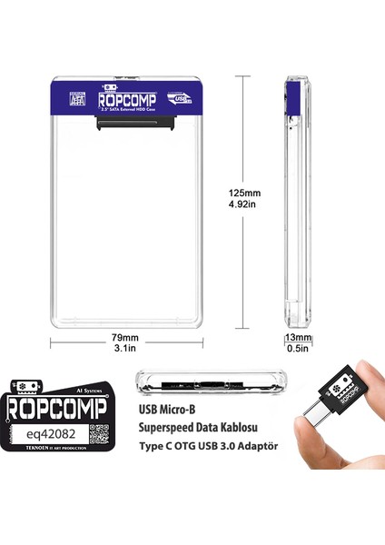 2.5" Sata HDD Kutusu Telefon Yedekleme Type C Otg USB Şeffaf