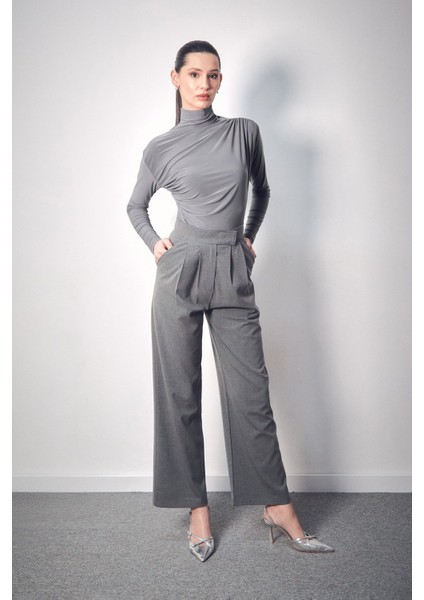 Cırt Cırtlı Fermuarlı Palazzo Kumaş Pantolon