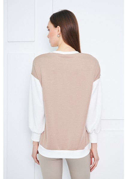 Yumuşak Dokulu Ekose Kadın Sweatshirt 14100 Bej-Ekru indirimleri