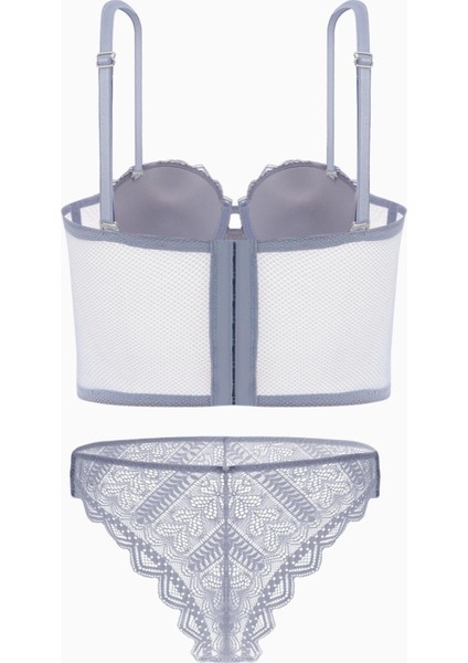 Rosali Dantelli Büstiyer Sütyen Külot Takım - Soft Push Up, Dolgulu - Fashion - 2501 - Gri fiyatları
