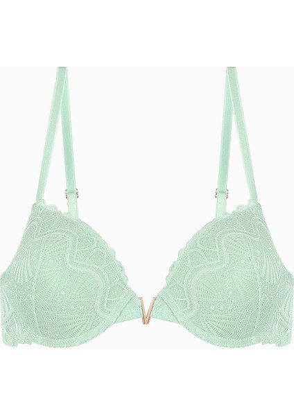 Anna 2568 Yeşil Gold Rengi Metal Aksesuarlı Push Up Dantelli Sütyen