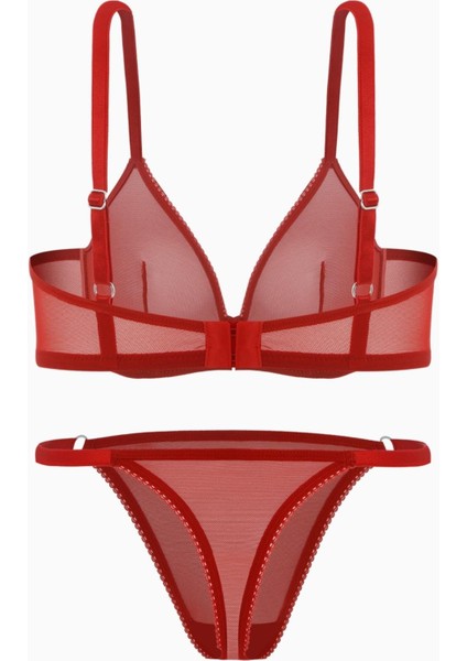 Fashion 2565 Kırmızı Tül Aksesuar Detaylı Kapsız Sütyen ve Külot Takımı