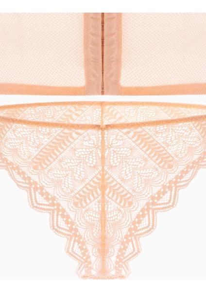 Rosali Dantelli Büstiyer Sütyen Külot Takım - Soft Push Up, Dolgulu - Fashion - 2501 - Kavuniçi