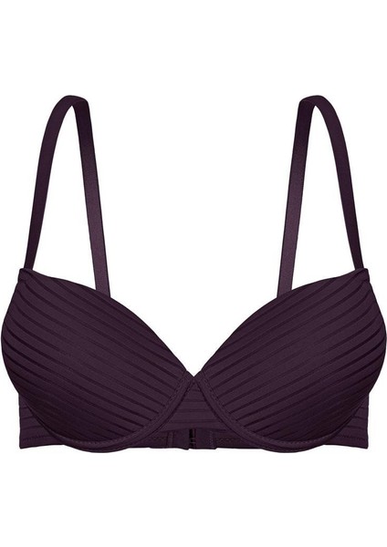 2514 Açık Kahve Çizgili Kumaş Push Up Dolgulu Balenli Sütyen