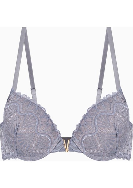 Anna 2568 Gri Gold Rengi Metal Aksesuarlı Push Up Dantelli Sütyen