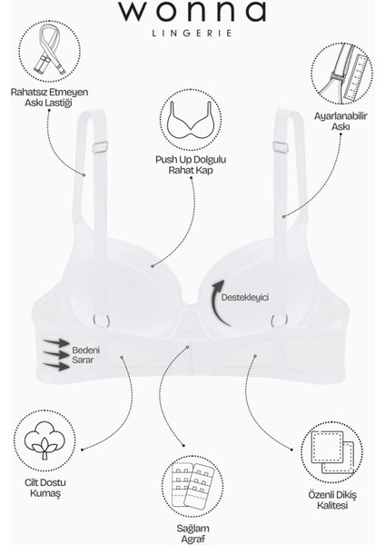 Mia 2529 Ekru Push Up / Dolgulu Mikro Basic Sütyen