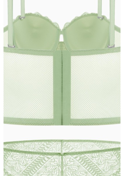 Rosali Dantelli Büstiyer Sütyen Külot Takım - Soft Push Up, Dolgulu - Fashion - 2501 - Yeşil modelleri