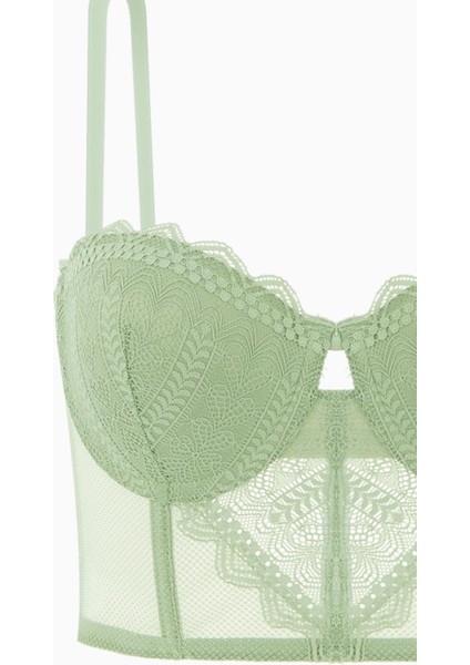 Rosali Dantelli Büstiyer Sütyen Külot Takım - Soft Push Up, Dolgulu - Fashion - 2501 - Yeşil fırsatları