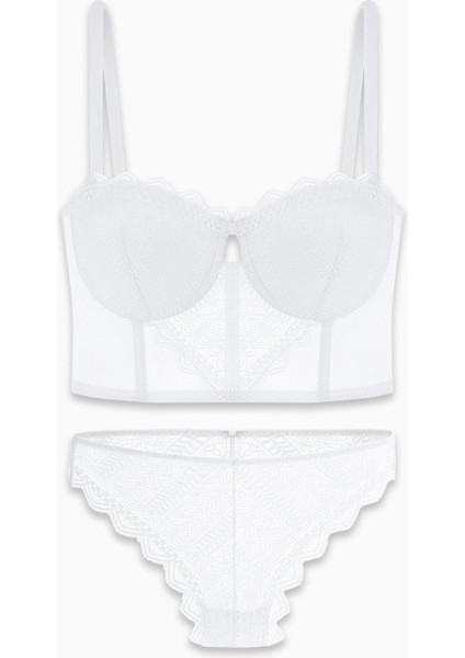 Rosali Dantelli Büstiyer Sütyen Külot Takım - Soft Push Up, Dolgulu - Fashion - 2501 - Ekru