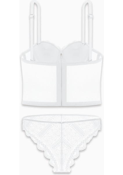 Rosali Dantelli Büstiyer Sütyen Külot Takım - Soft Push Up, Dolgulu - Fashion - 2501 - Ekru