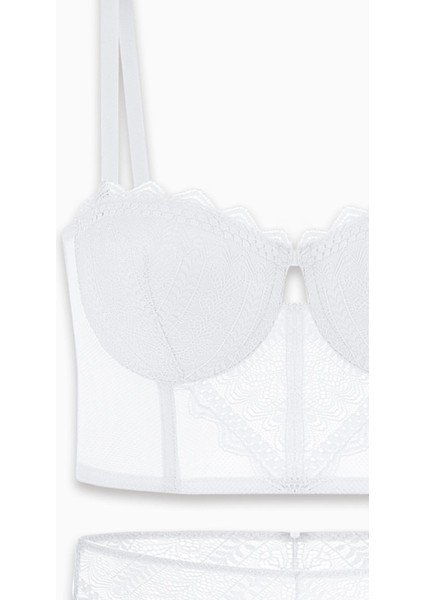 Rosali Dantelli Büstiyer Sütyen Külot Takım - Soft Push Up, Dolgulu - Fashion - 2501 - Ekru