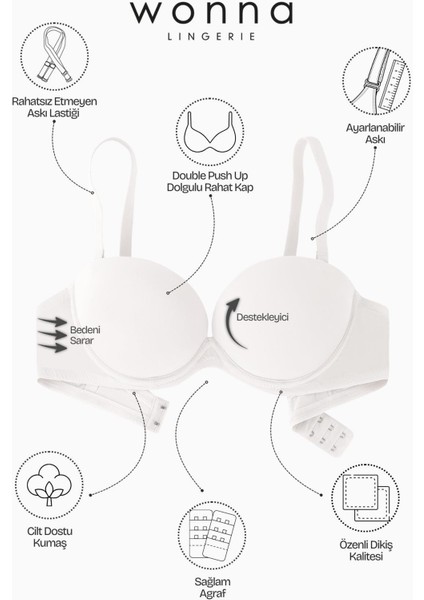Olympos Premium Basic 2498 Ekru Double Push Up / Ekstra Dolgulu Mikro Sütyen (Tak-Çıkar Askılı)