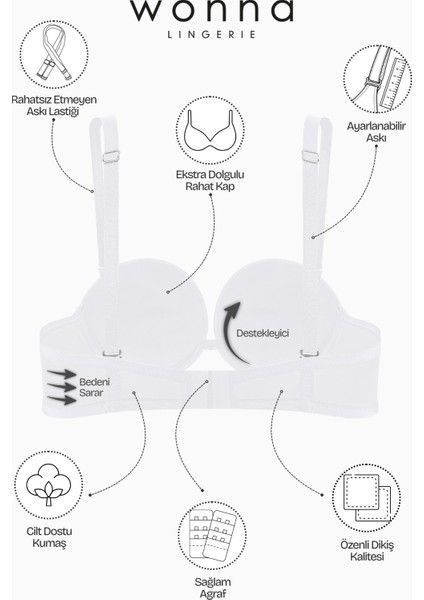 Olympos 2537 Ekru Double Push Up / Ekstra Dolgulu Midesiz Straplez Mikro Basic Sütyen
