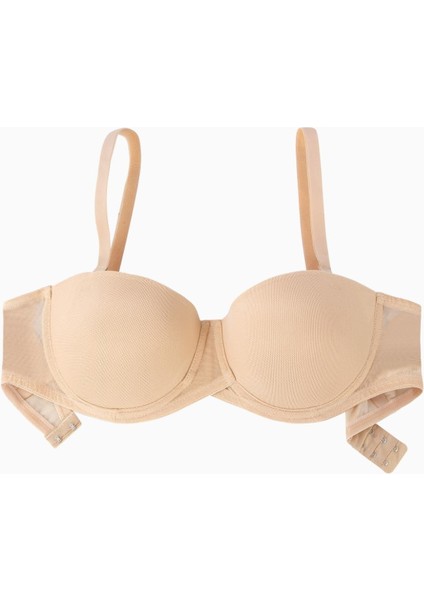 Alisa Mesh Kumaş Straplez Sütyen - Push Up Dolgulu - Premium Basic - 2227 - Ten