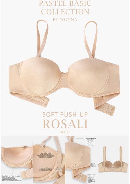 Rosali 2539 Ten Push Up / Dolgulu Straplez Mikro Basic Sütyen (Tak-Çıkar Askılı)