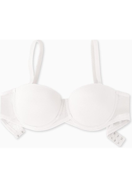 Alisa Premium Basic 2227 Ekru Push Up / Dolgulu Mesh Kumaş Straplez Sütyen