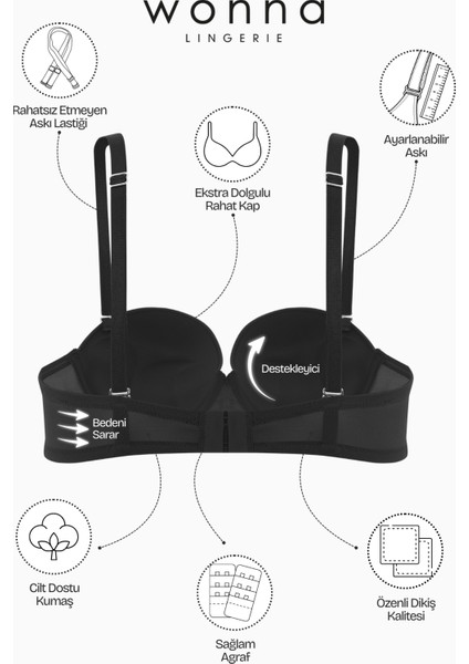 Olympos 2536 Siyah Double Push Up / Ekstra Dolgulu Straplez Mikro Basic Sütyen