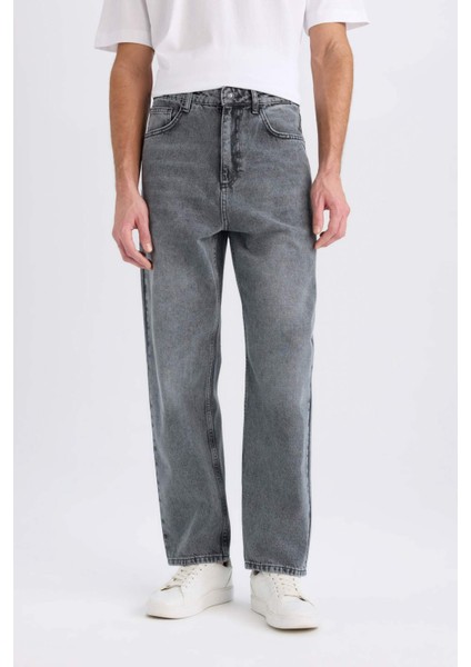 Baggy Fit Geniş Kalıp Normal Bel Geniş Paça Jean Yıkamalı Pantolon E8503AX24WN