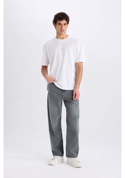 Baggy Fit Geniş Kalıp Normal Bel Geniş Paça Jean Yıkamalı Pantolon E8503AX24WN