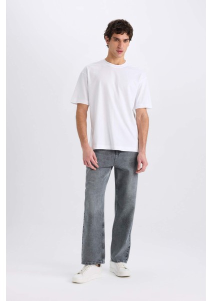 Baggy Fit Geniş Kalıp Normal Bel Geniş Paça Jean Yıkamalı Pantolon E8503AX24WN