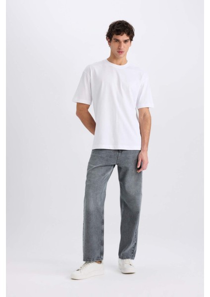 Baggy Fit Geniş Kalıp Normal Bel Geniş Paça Jean Yıkamalı Pantolon E8503AX24WN