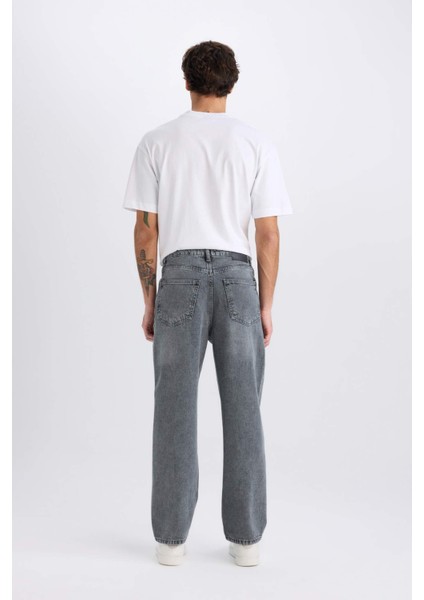 Baggy Fit Geniş Kalıp Normal Bel Geniş Paça Jean Yıkamalı Pantolon E8503AX24WN