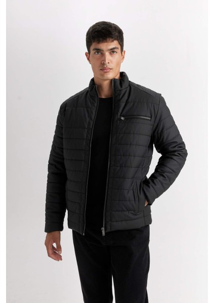 Su İtici Slim Fit Suni Deri Mont Dar Kesim Dik Yaka Fermuarlı Cepli B3568AX25SP