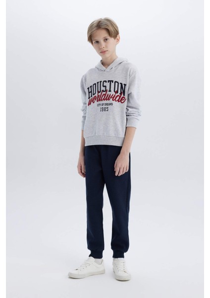 Erkek Çocuk 2'li Takım Kapüşonlu Baskılı Sweatshirt Beli Lastikli Eşofman Altı D9798A825SP