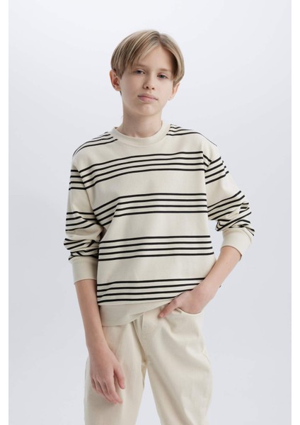 Erkek Çocuk Bisiklet Yaka Çizgili Sweatshirt D7716A825SP